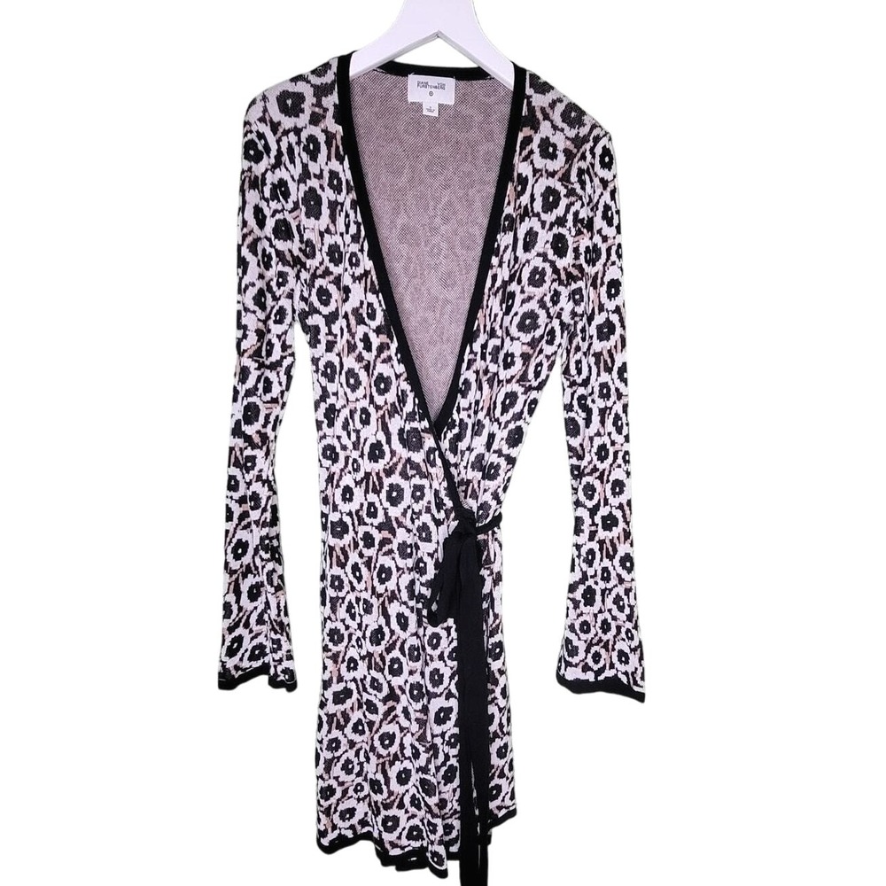 Diane von‎ Furstenberg Target Sweater Wrap Dress Small Animal Print Black Brown